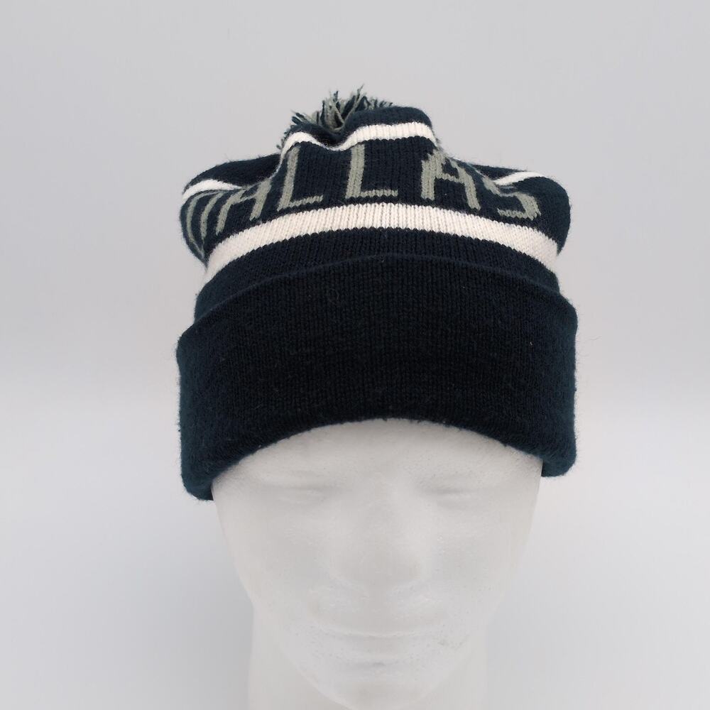 Dallas Hat Beanie Mens One Size Blue Striped Pom Knit Cuffed City Winter